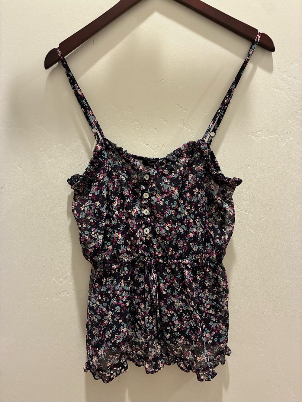 Floral Button-Front Spaghetti Tank Top - Black Floral